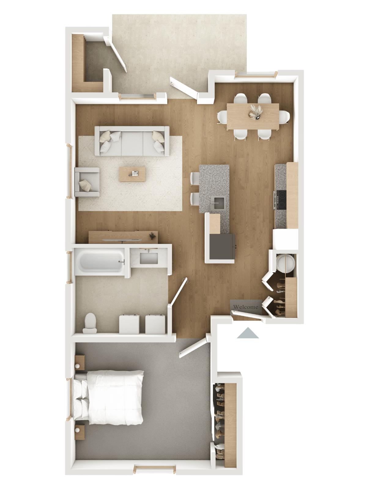 One Bed One Bath floor plan